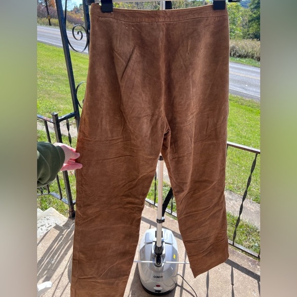 St Johns Bay Leather Suede Pants Brown Motorcycle High Waist Lined Size 14 - Picture 3 of 3